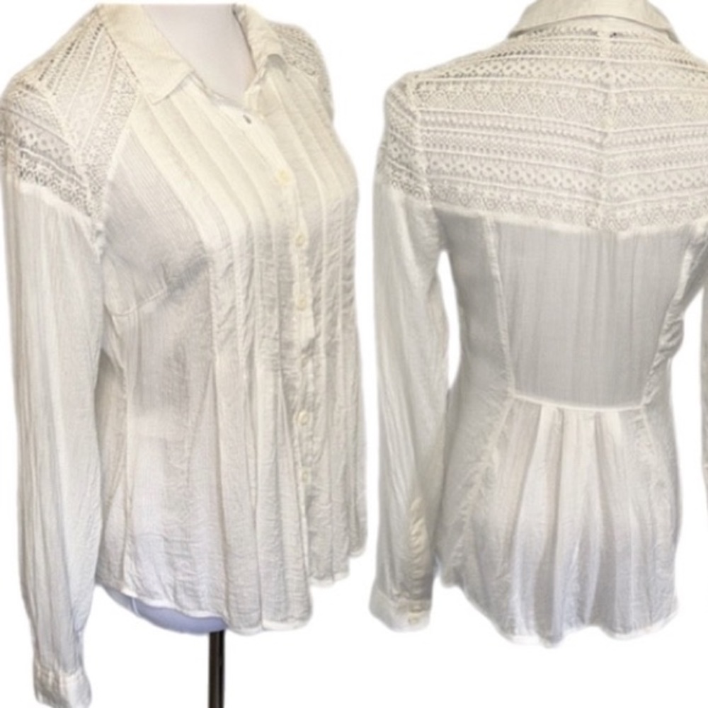 Pin tucked Free People blouse with crochet detail
